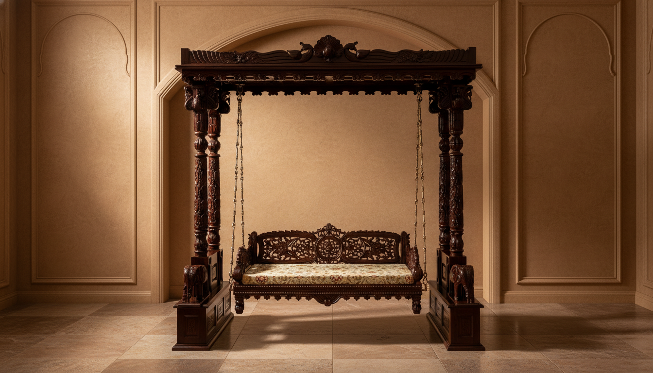 Handcrafted Carved Wooden Jhoola Traditional Home Swing